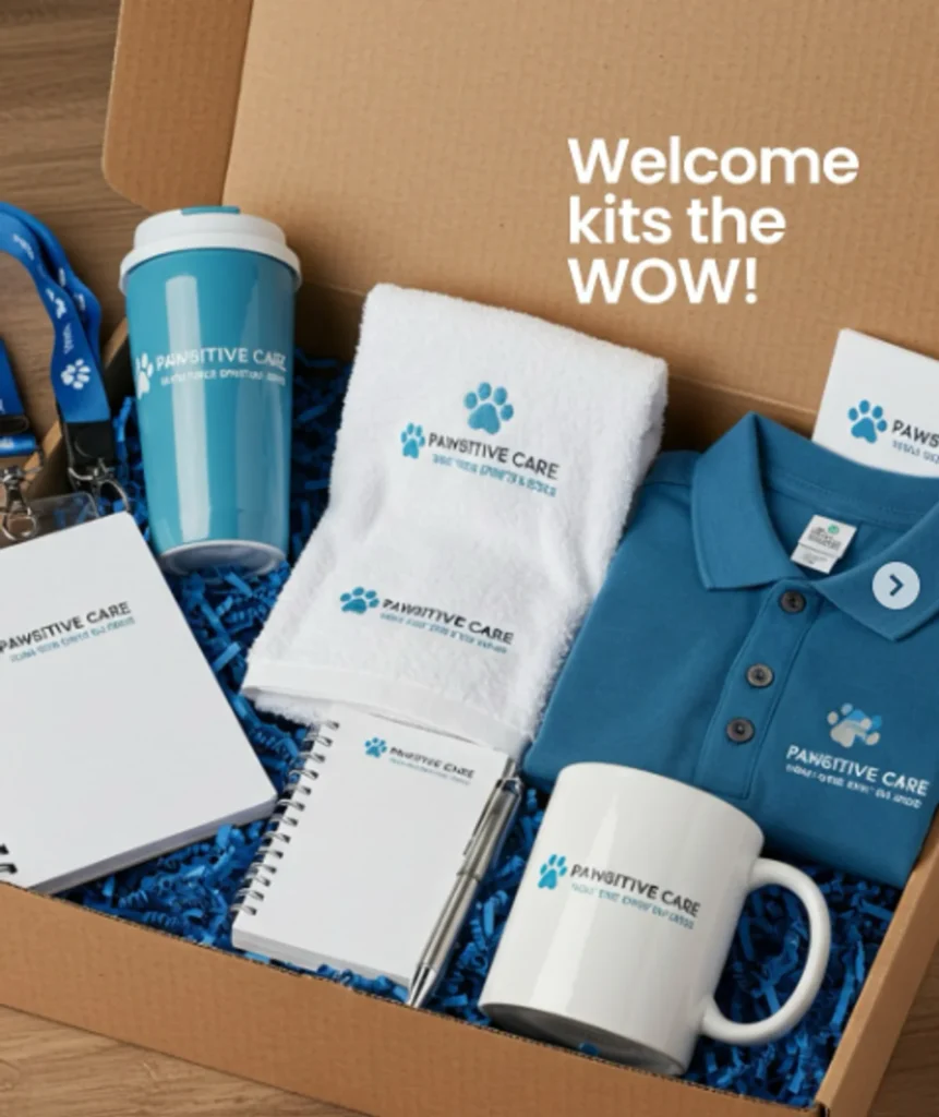 A curated gift kit laid out with custom packaging