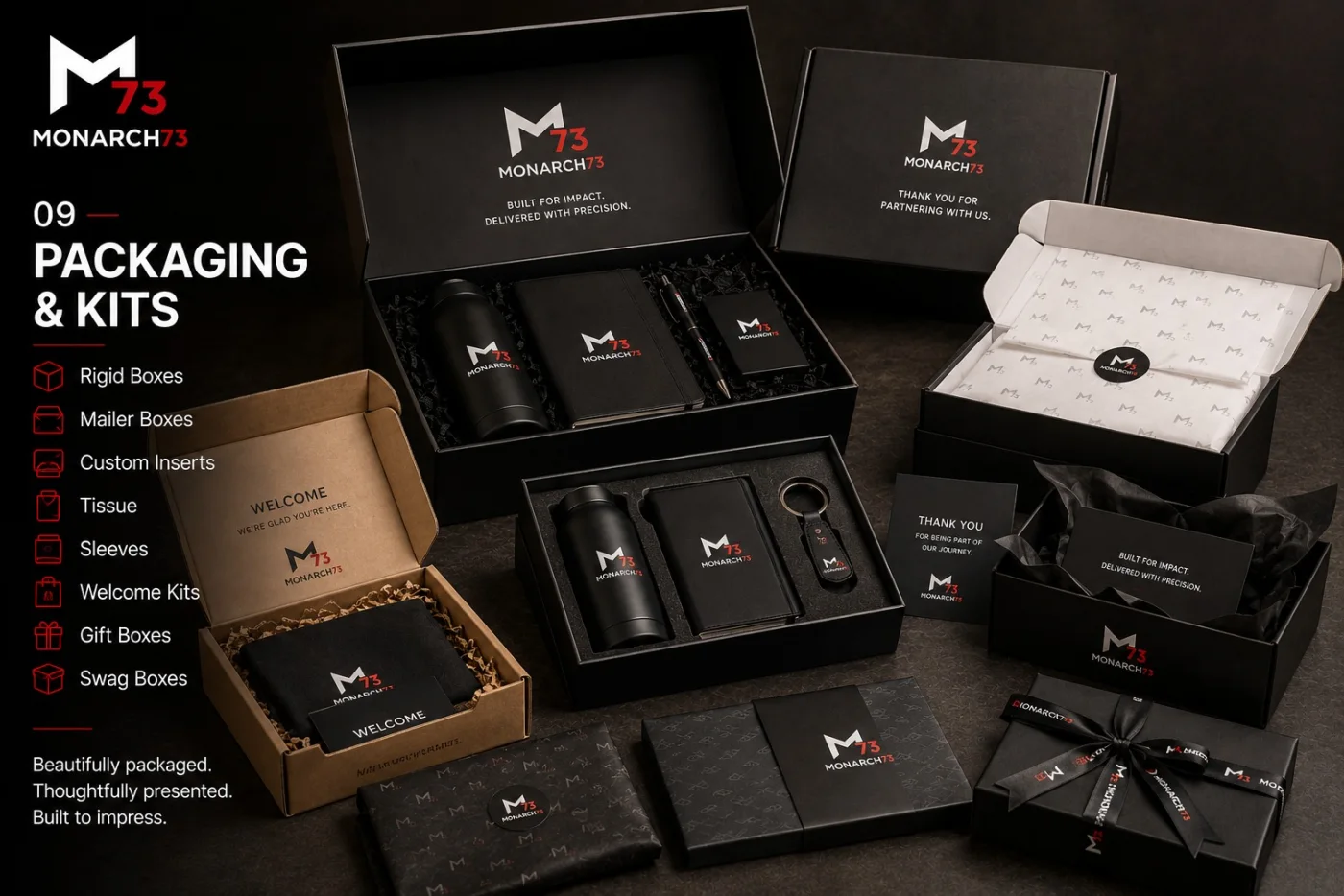 Branded rigid boxes, mailers, inserts, tissue and sleeves